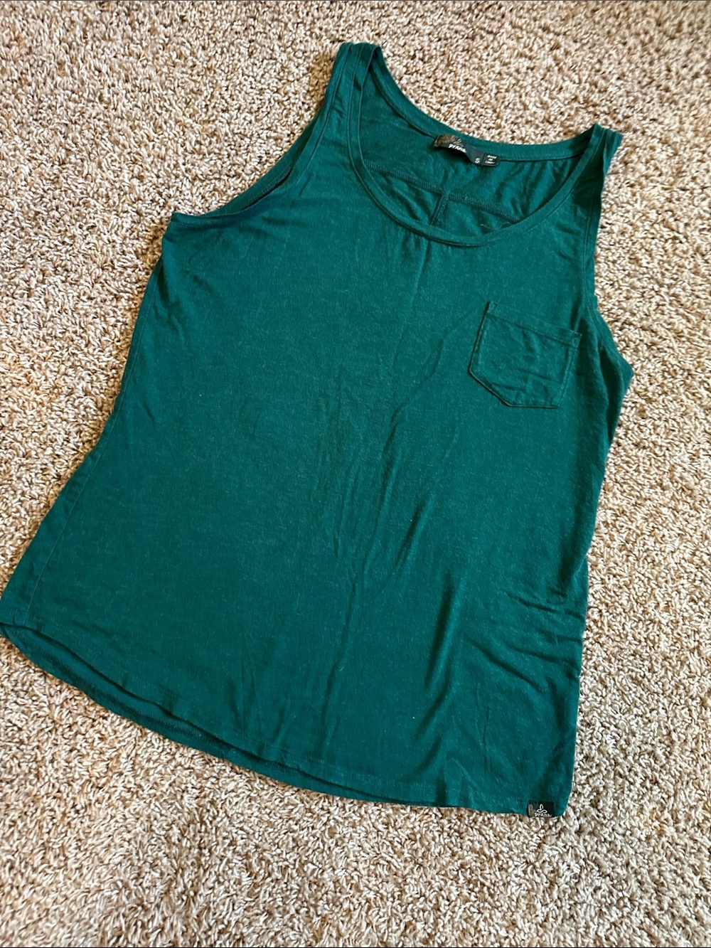 Women's PrAna deep Green Pocket Tank Top foundation scoop neck athleisure yoga S
